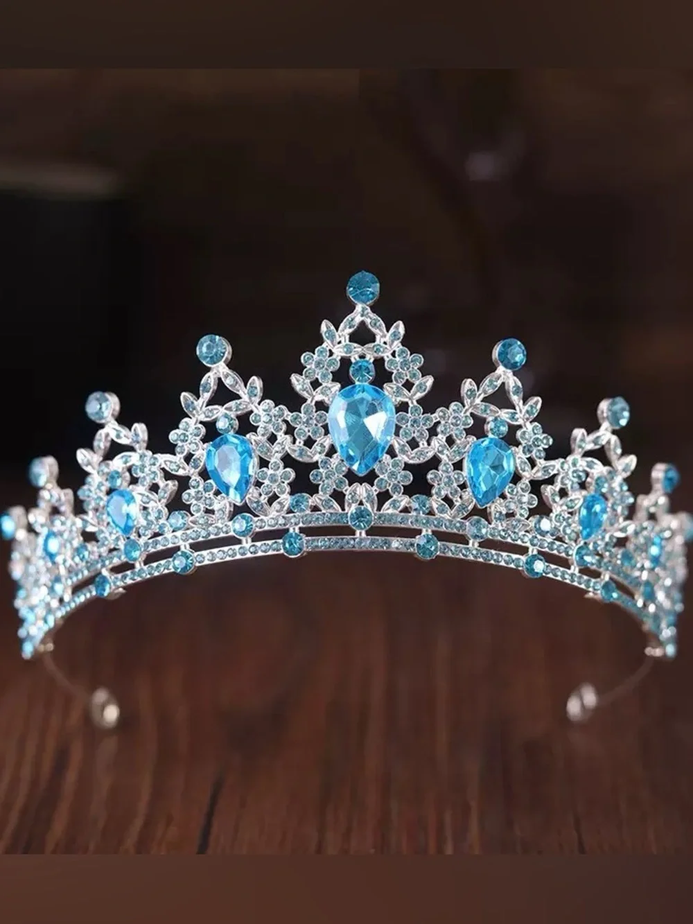 Blue Crystal Teardrop Tiara